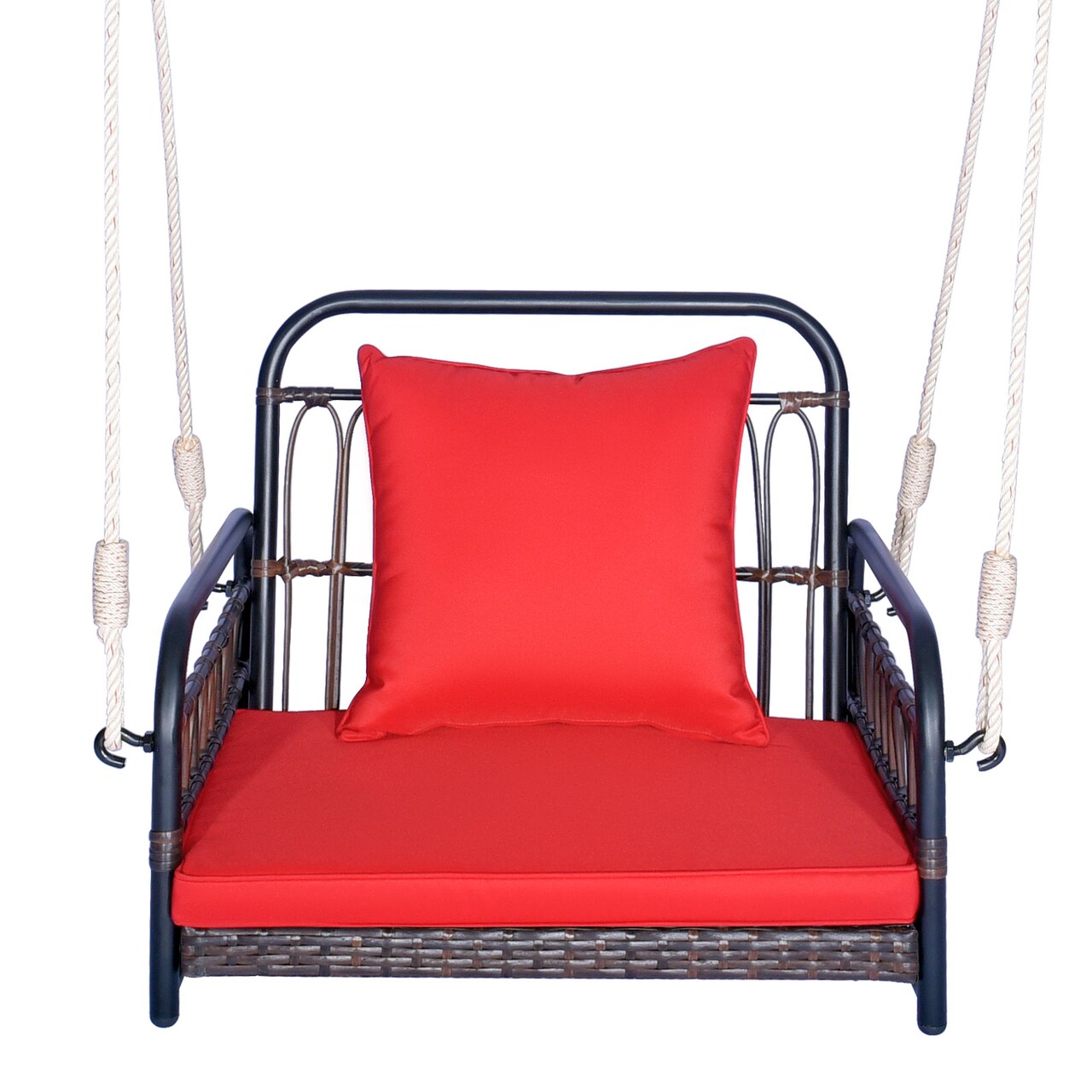 Outdoor Rattan Swing Chair with Seat Cushion for Porch and Patio